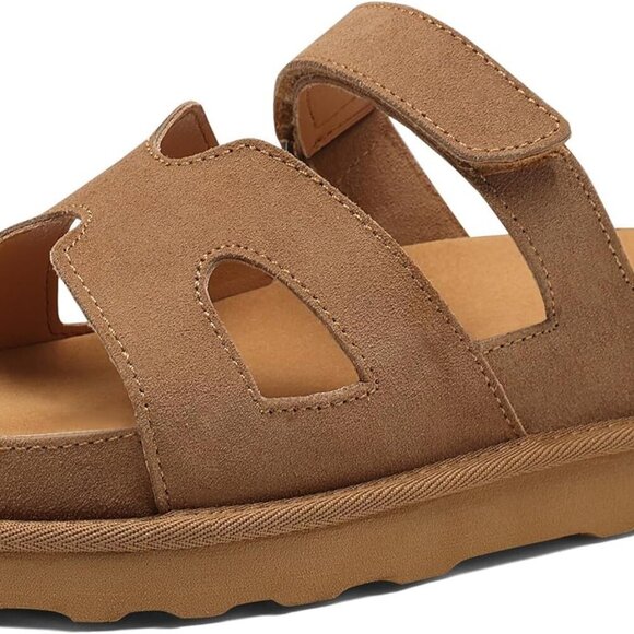 Women's Suede Platform Sandals Open Toe Slip-On Flats Summer Shoes - Picture 1 of 7